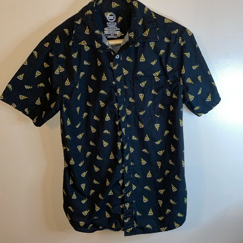 Kids button down shirt pizza design